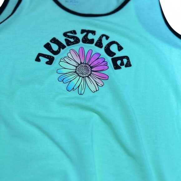 3/$15 y2k Green with black tank top with "Justice" graphic and flower mcbling - Picture 2 of 7
